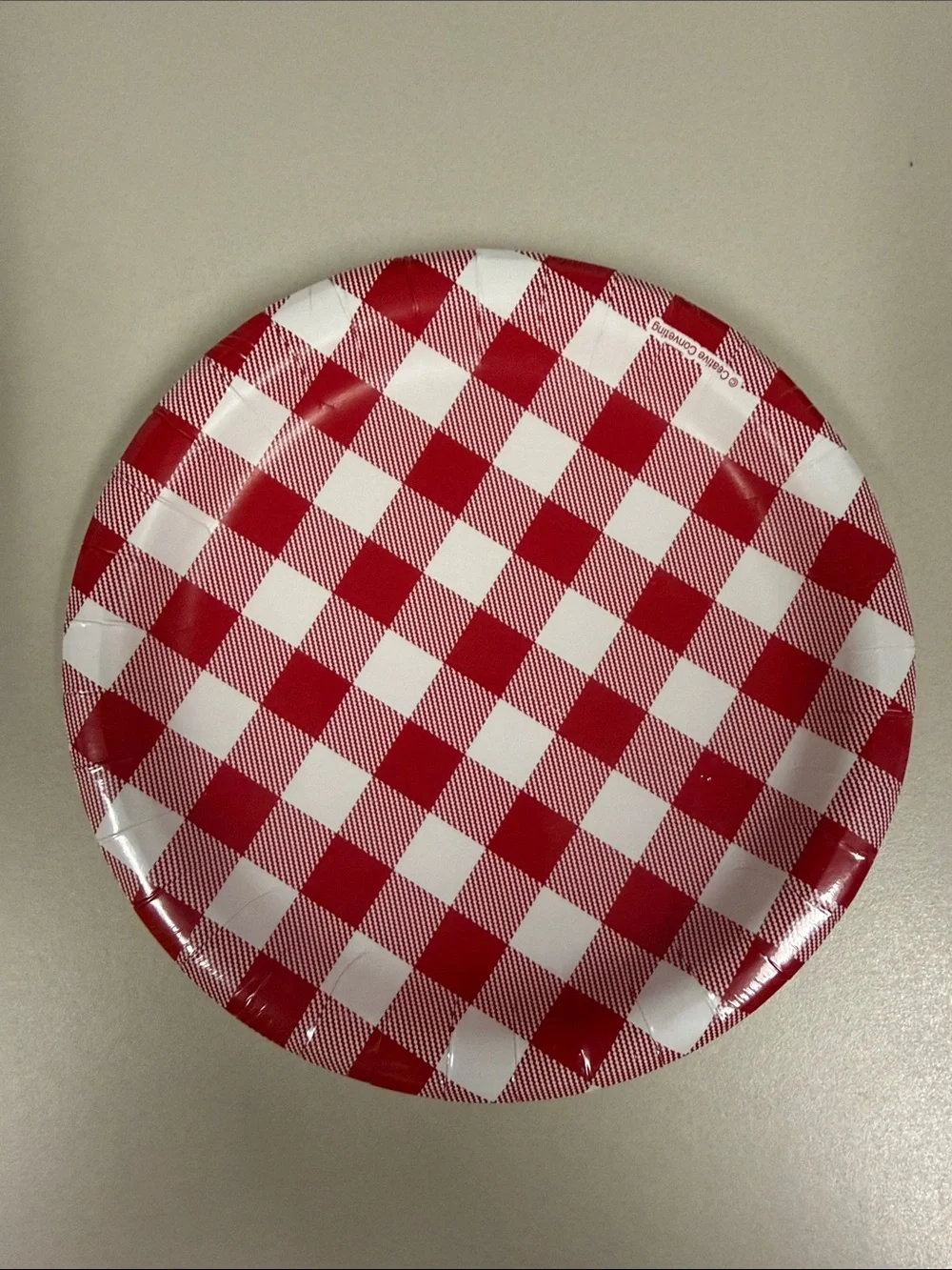 White Red Gold Retro Gingham Plaid Picnic Set Paper Plates Napkins Table Cover